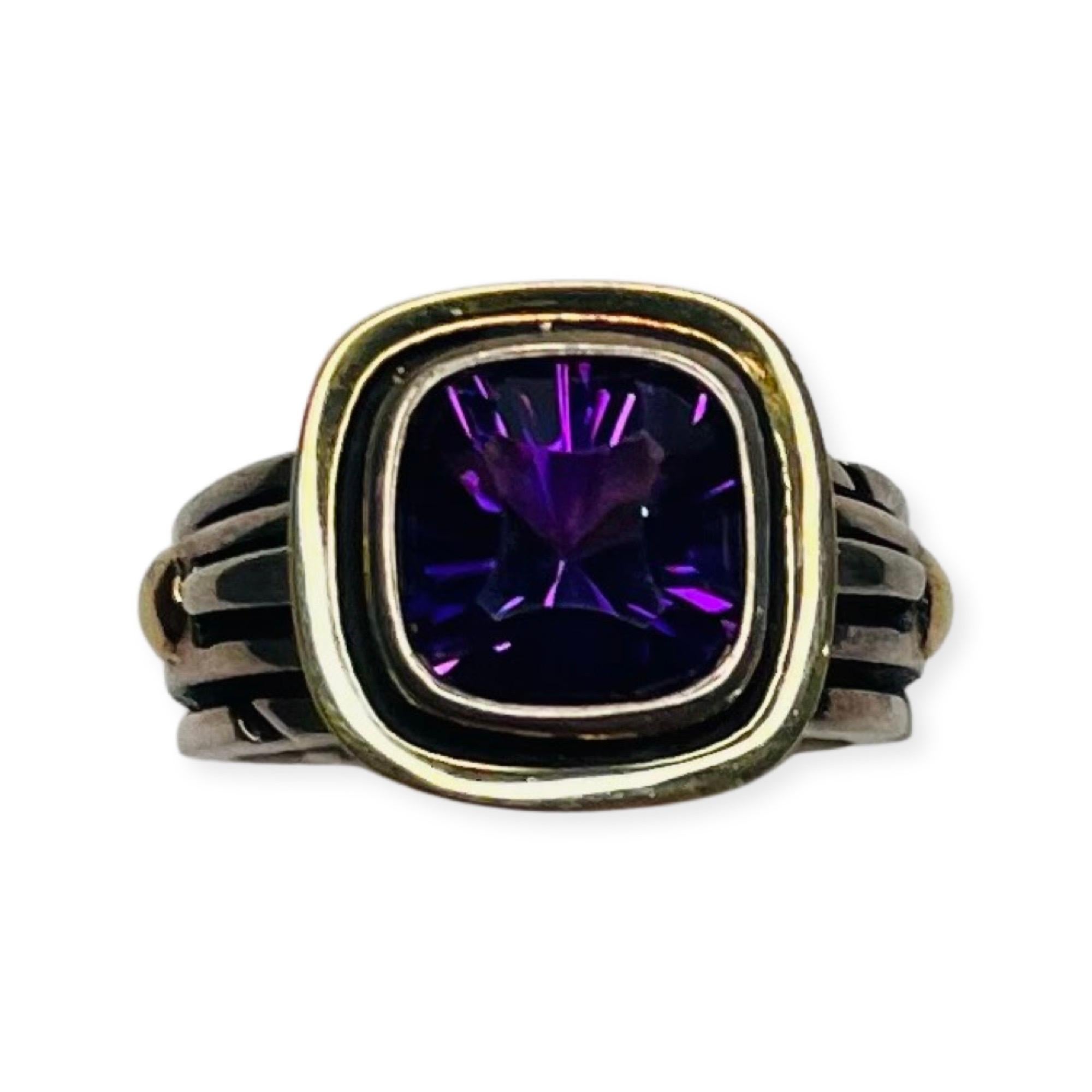 Contemporary John Atencio 18K Yellow Gold and Sterling Silver Amethyst Ring For Sale
