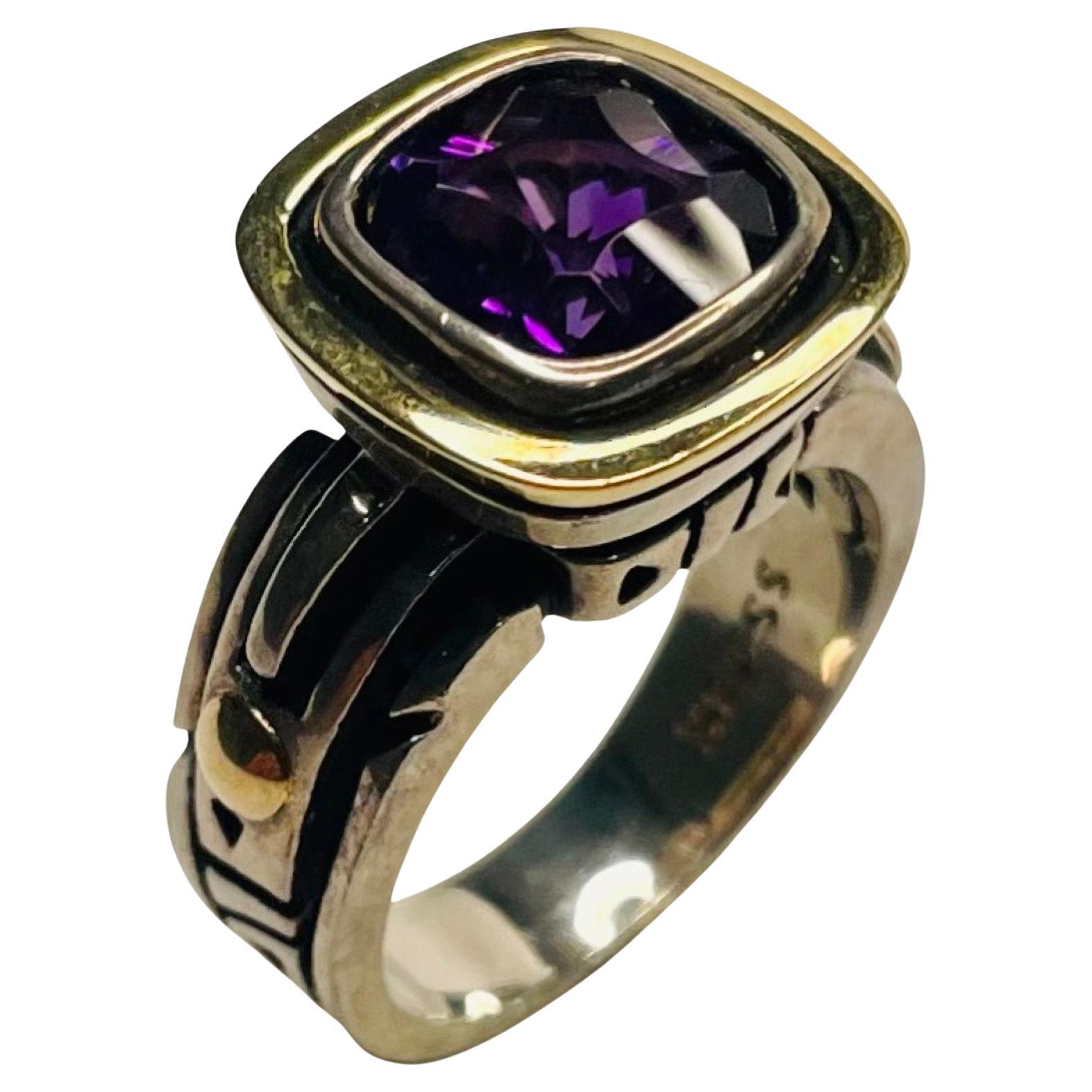 John Atencio Amethyst-Ring aus 18 Karat Gelbgold und Sterlingsilber im Angebot