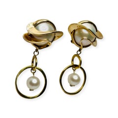 John Atencio 18K Yellow Gold "Slinky" & 14K Yellow Gold Mabe Pearl Earrings