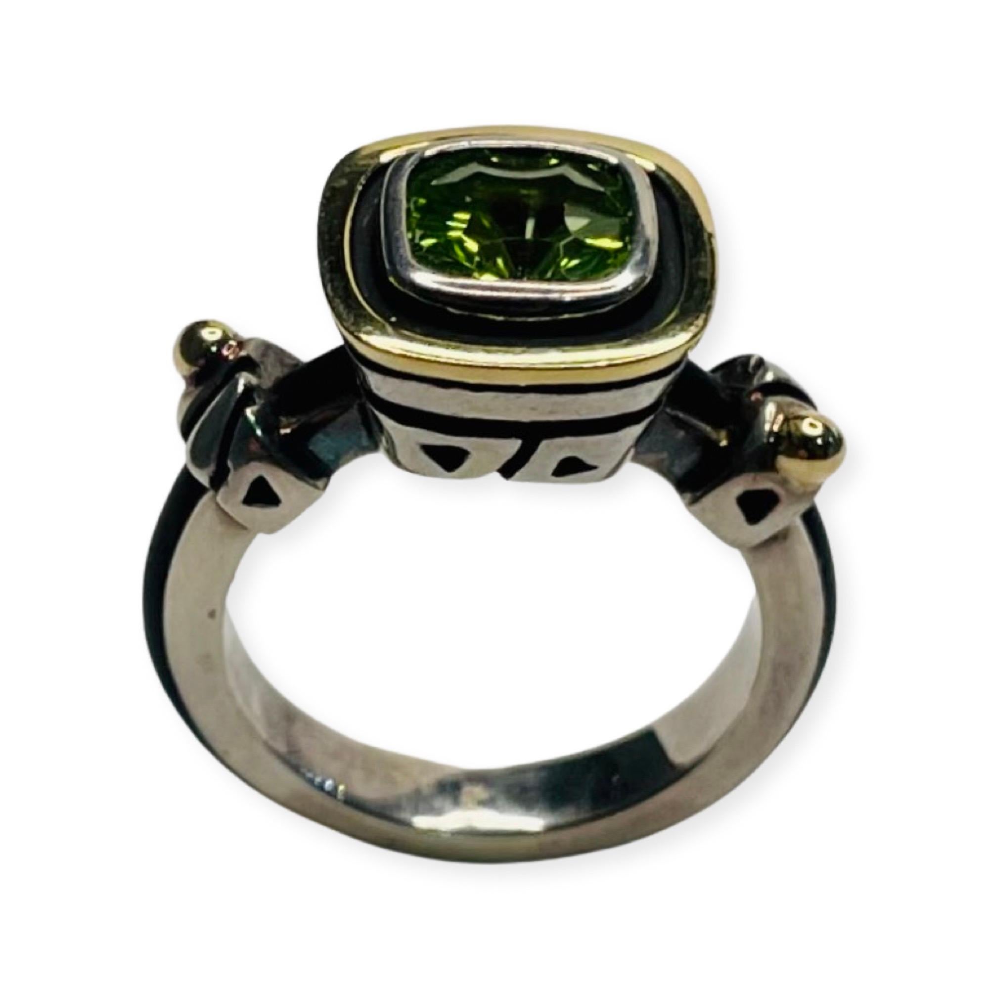 Contemporary John Atencio 18KY Gold and Sterling Silver Faceted Peridot Ring For Sale
