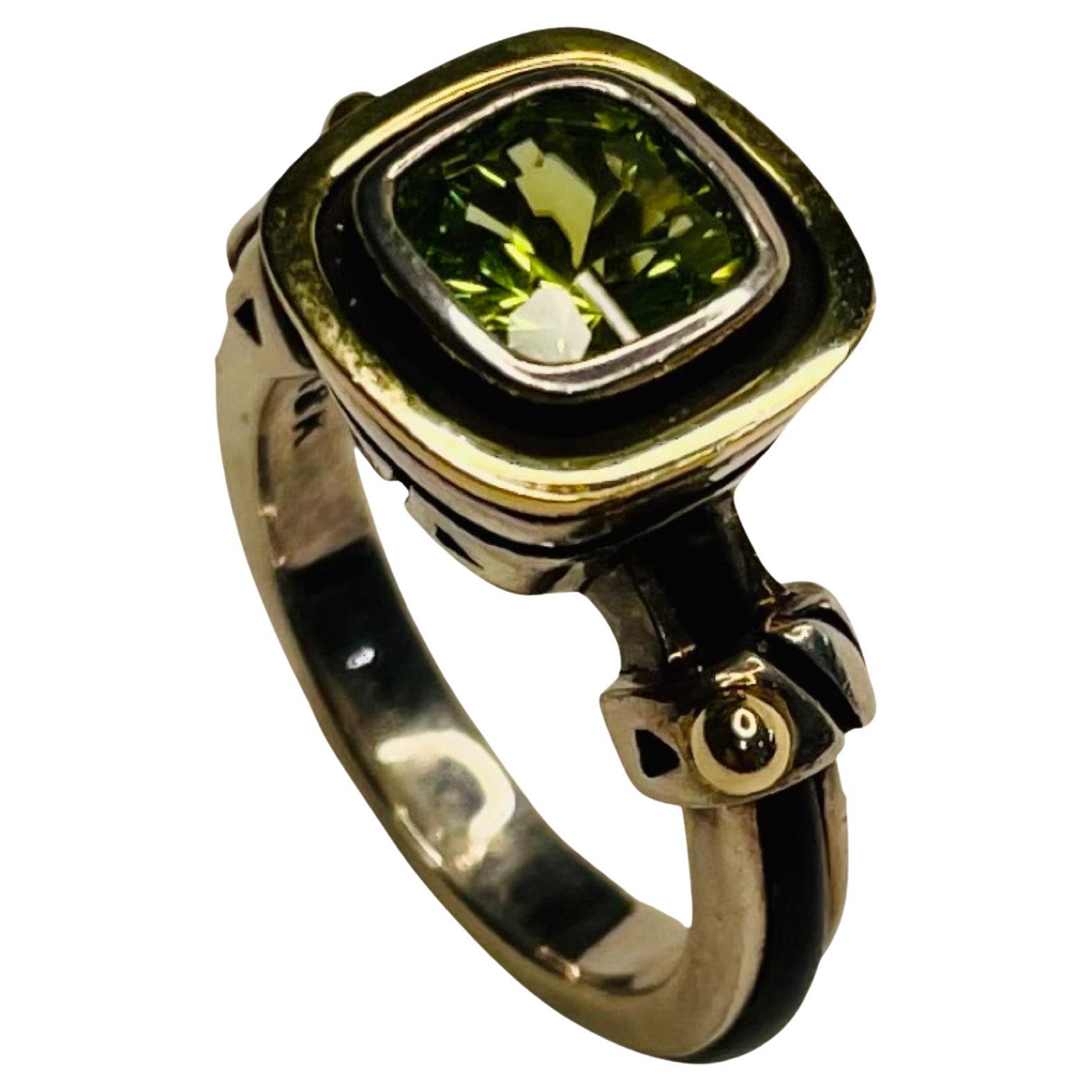John Atencio 18KY Gold and Sterling Silver Faceted Peridot Ring For Sale