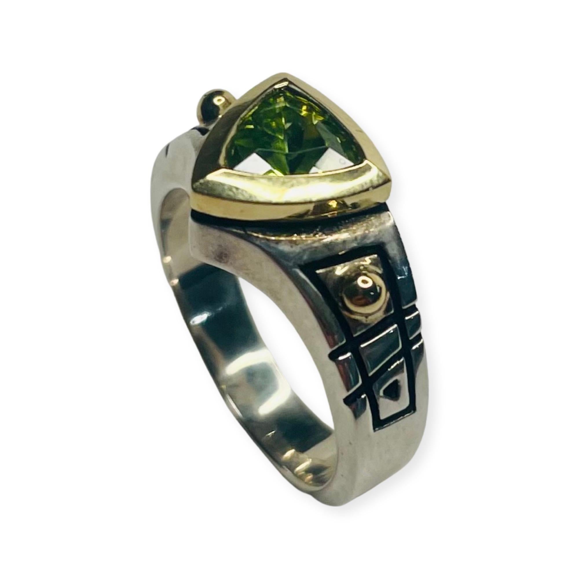 Contemporary John Atencio 18KY Gold and Sterling Silver Peridot Ring For Sale