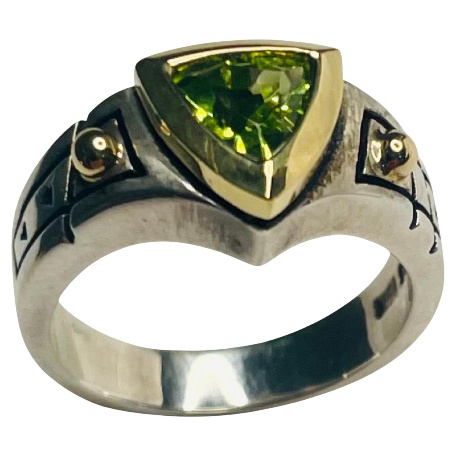 John Atencio Peridot-Ring aus 18KY Gold und Sterlingsilber