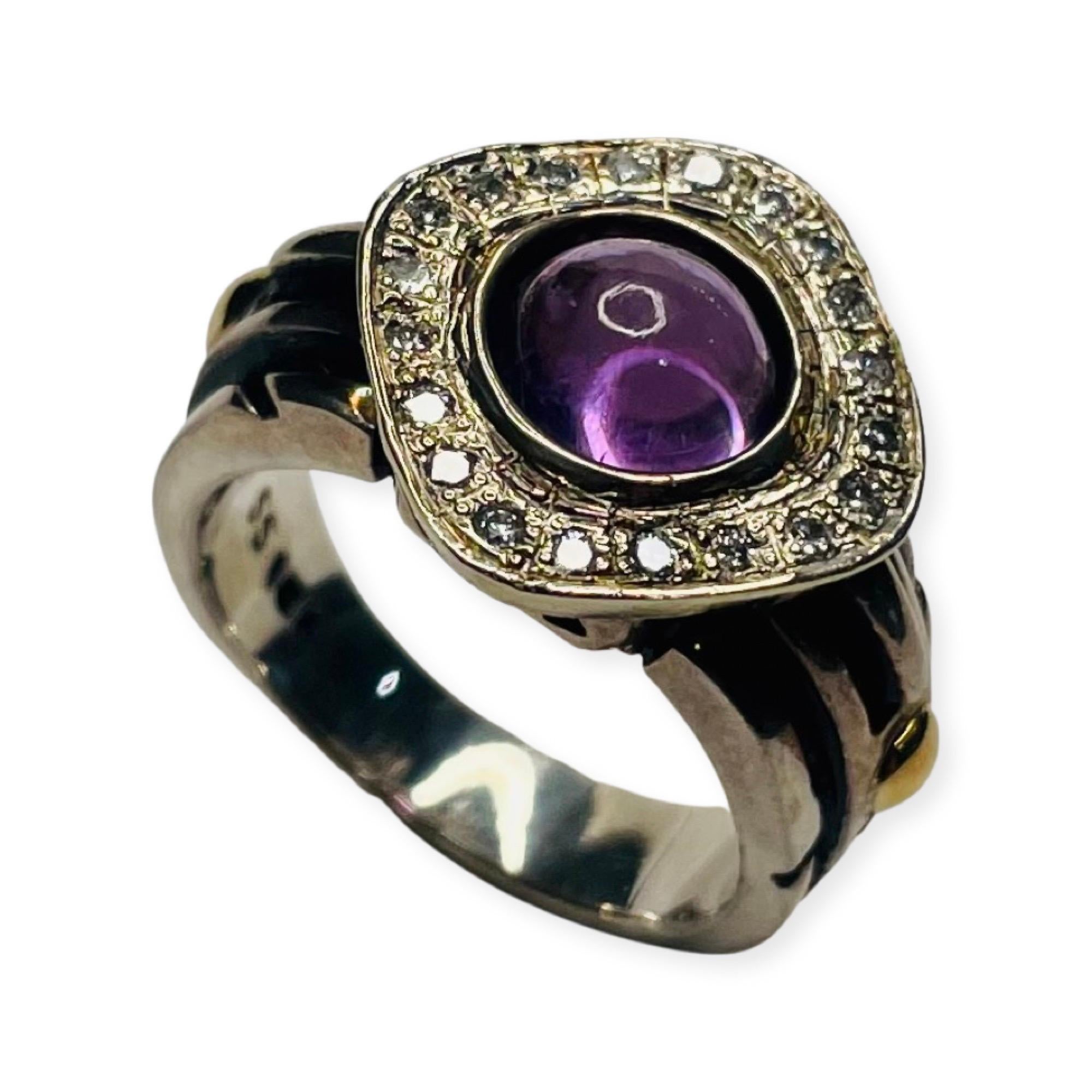 Contemporary John Atencio Amethyst and Diamond 18K and Sterling Silver Ring For Sale