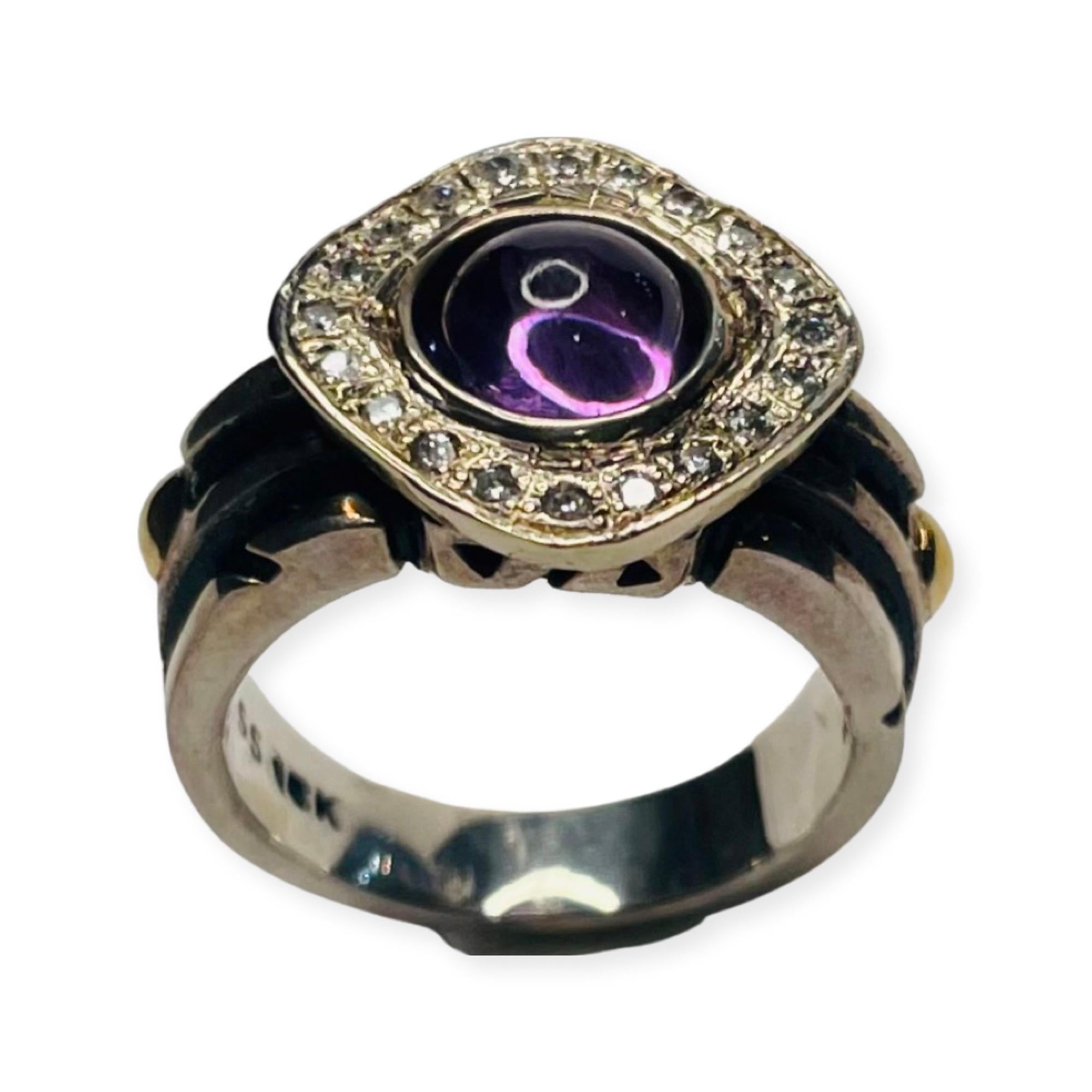 Cabochon John Atencio Amethyst and Diamond 18K and Sterling Silver Ring For Sale