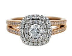 John Atencio Anillo de compromiso con doble pavé de diamantes y halo de oro rosa y blanco de 18 quilates