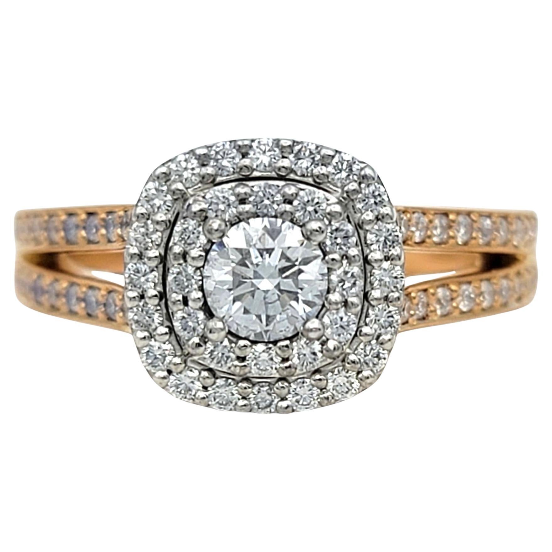 John Atencio Double Pavé Diamond Halo Engagement Ring 18 Karat Rose 
White Gold For Sale