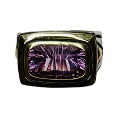 John Atencio "Golden Gate Horizontal Ring" 18KY Gold, Silver and Amethyst
