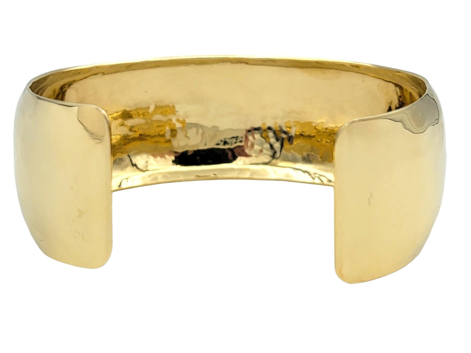 Contemporary John Atencio Hammered Finish Wide Cuff Bracelet Set in 18 Karat Yellow Gold For Sale