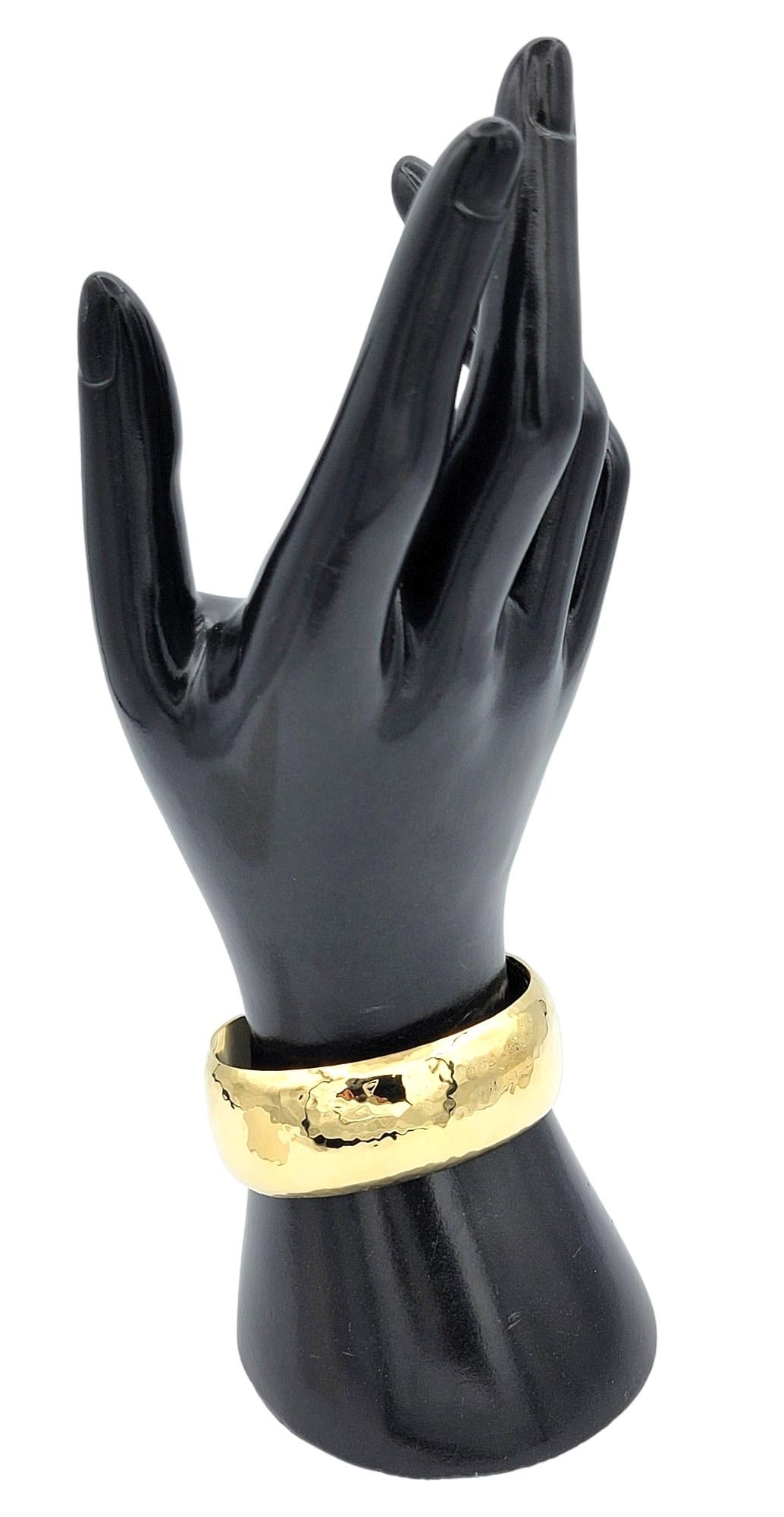 Women's John Atencio Hammered Finish Wide Cuff Bracelet Set in 18 Karat Yellow Gold For Sale