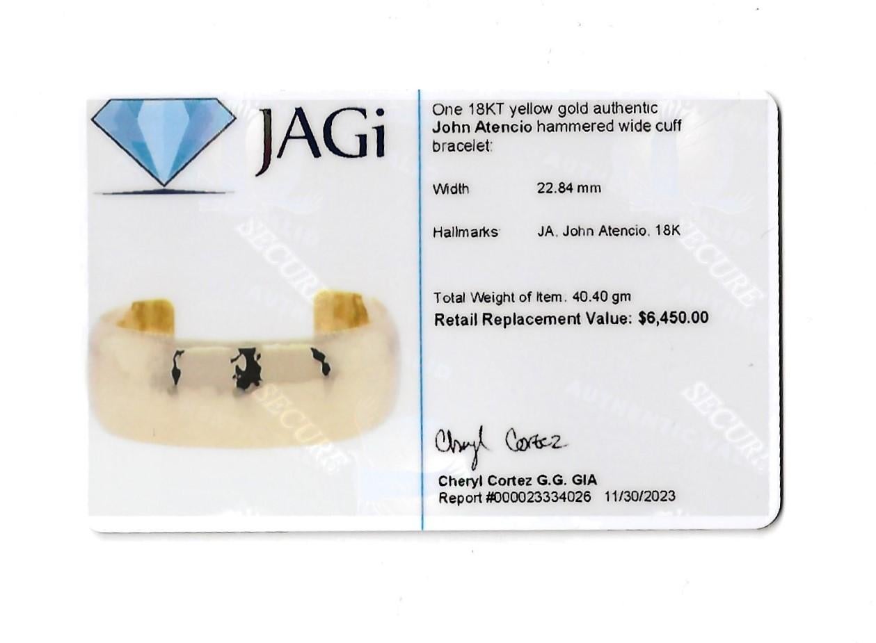 John Atencio Hammered Finish Wide Cuff Bracelet Set in 18 Karat Yellow Gold For Sale 1