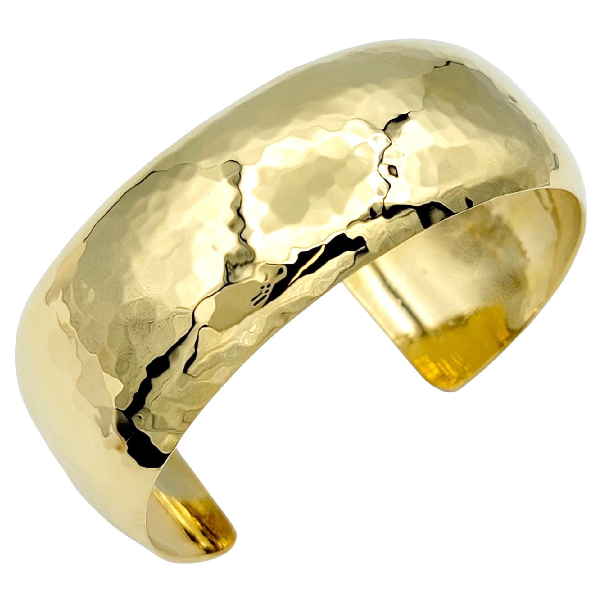 John Atencio Hammered Finish Wide Cuff Bracelet Set in 18 Karat Yellow Gold For Sale