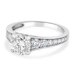 John Atencio Platinum Round Brilliant Cut Diamond Milgrain Engagement Ring