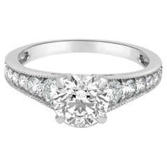 John Atencio Platinum Round Brilliant Cut Diamond Milgrain Engagement Ring