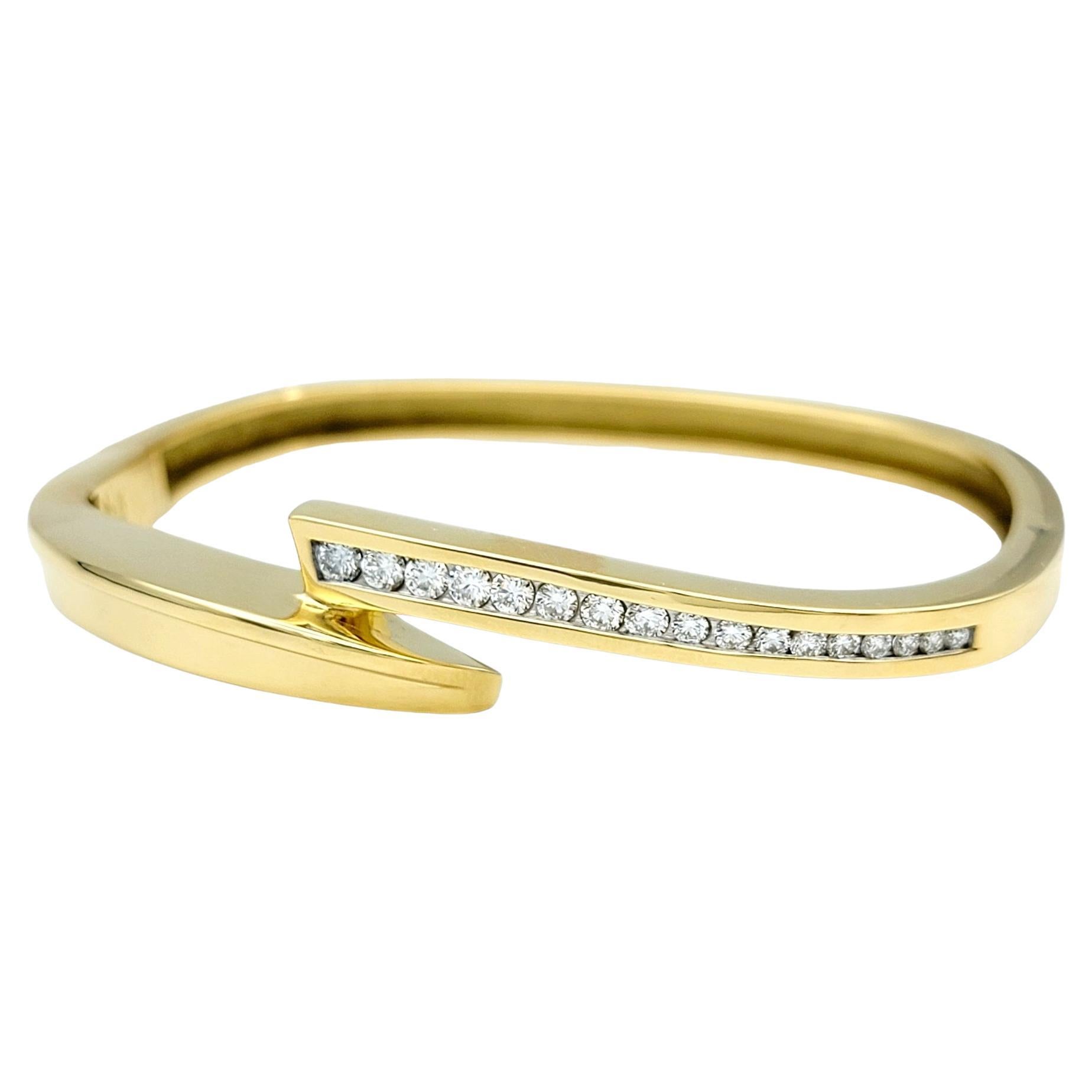 John Atencio Squared Bangle Bracelet with Diamonds Set in 18 Karat Yellow Gold  For Sale