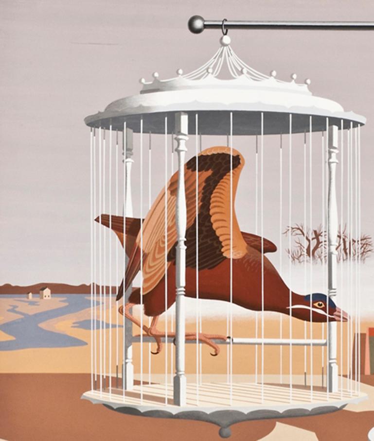 Bird in Cage - Painting by John Atherton