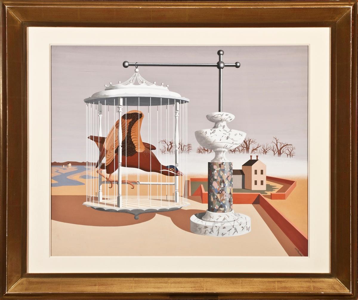 Landscape Painting John Atherton - Oiseau dans la cage