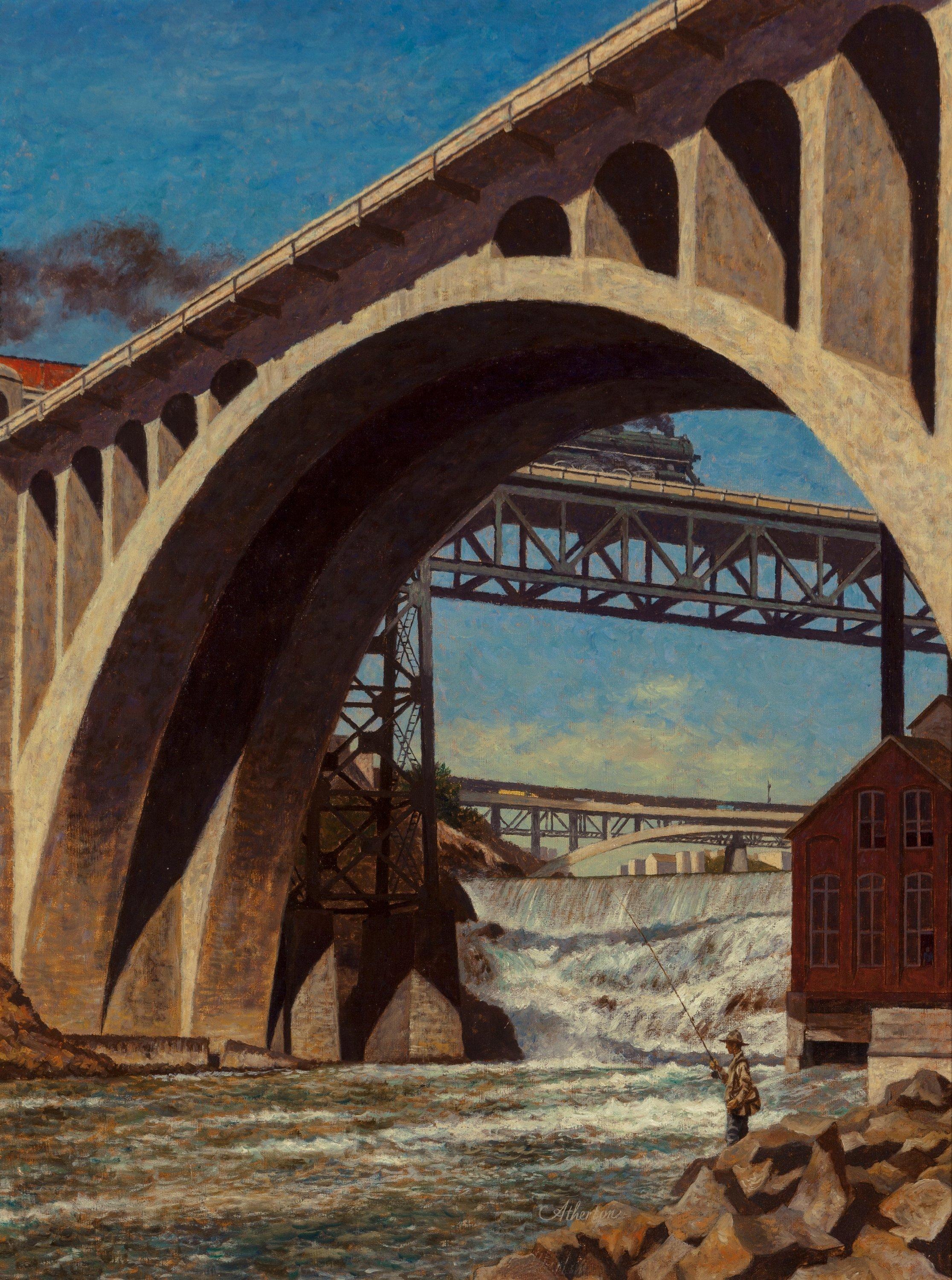 John Atherton Landscape Painting - Monroe Street Bridge, Saturday Evening Post cover, June 12, 1948