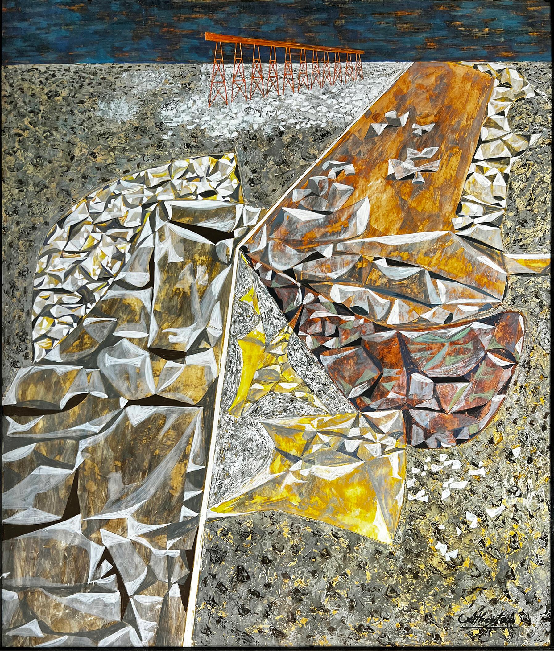 Abstract Painting John Atherton - Une source de réflexion  Carrière de roche - Mid Century Abstract 