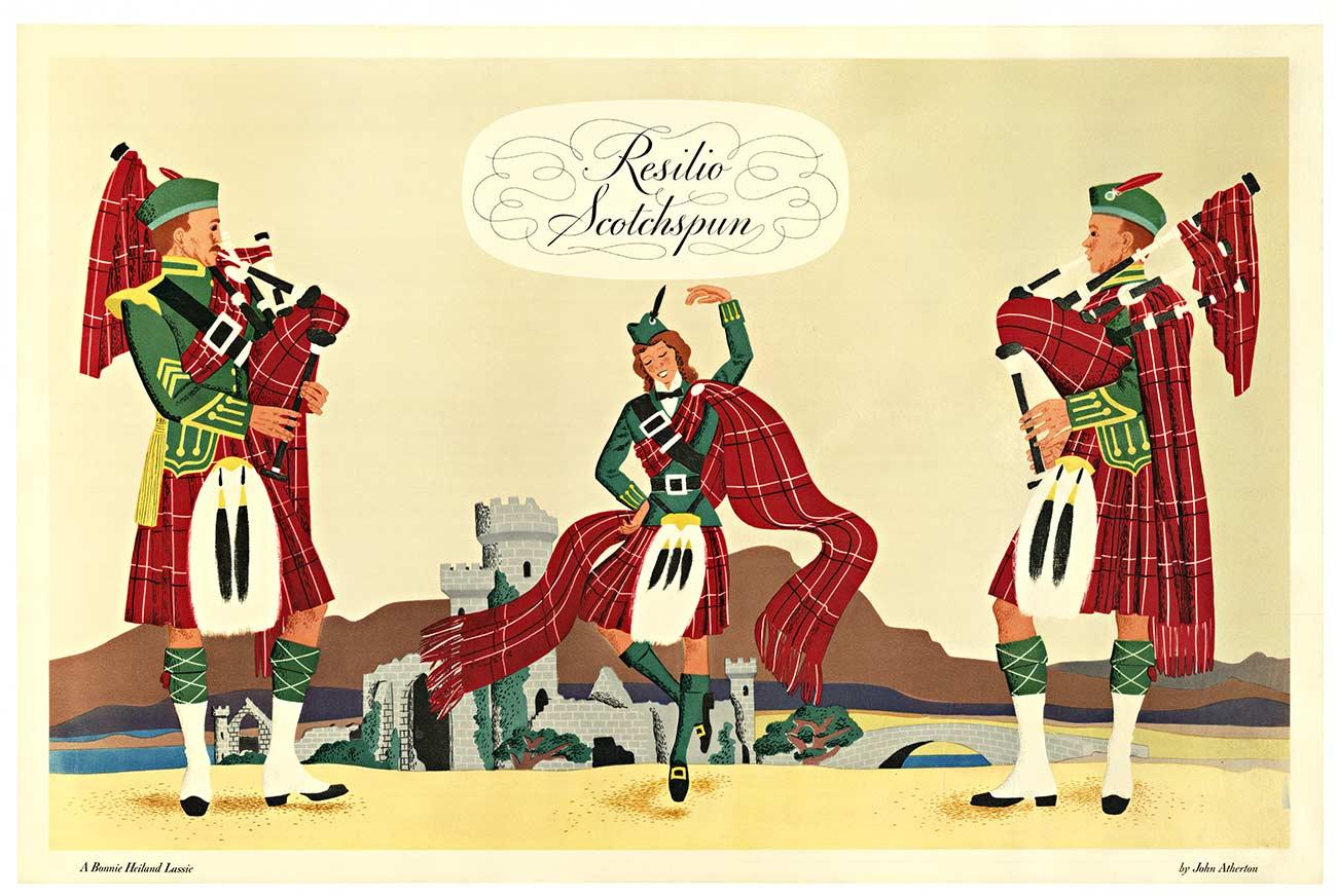 Poster di moda vintage originale Resilio Scotchspun Heiland Lassie