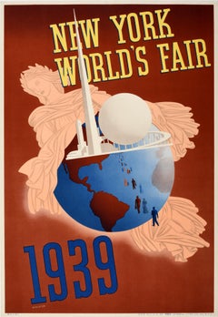 Original Vintage Poster New York World's Fair 1939 Libertas Roman Goddess Globe