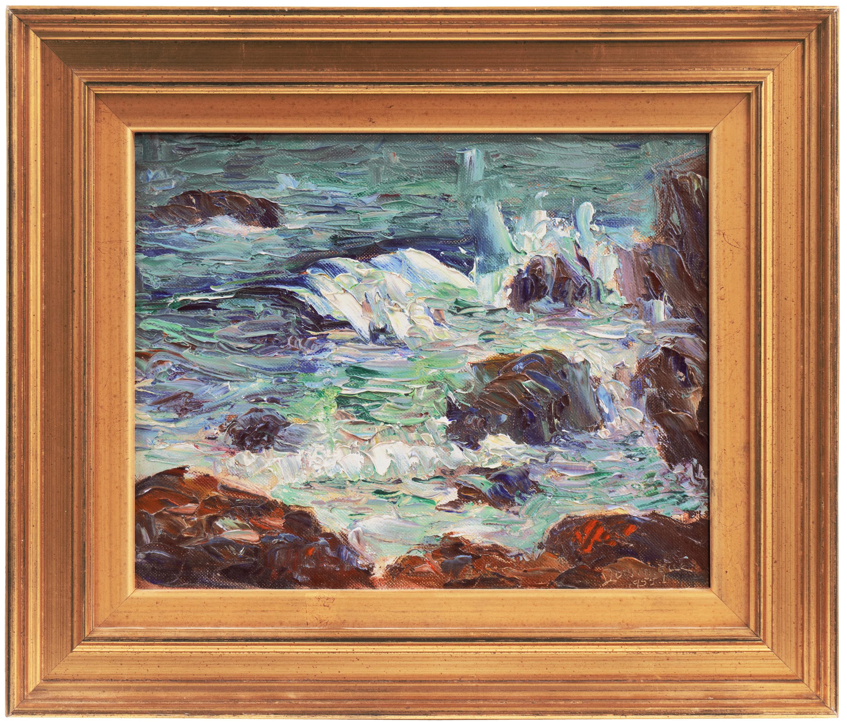 'Breaking Waves, Laguna Beach' California Coast, Santa Barbara, LACMA, SFAA, CWS - Painting by John Dominique