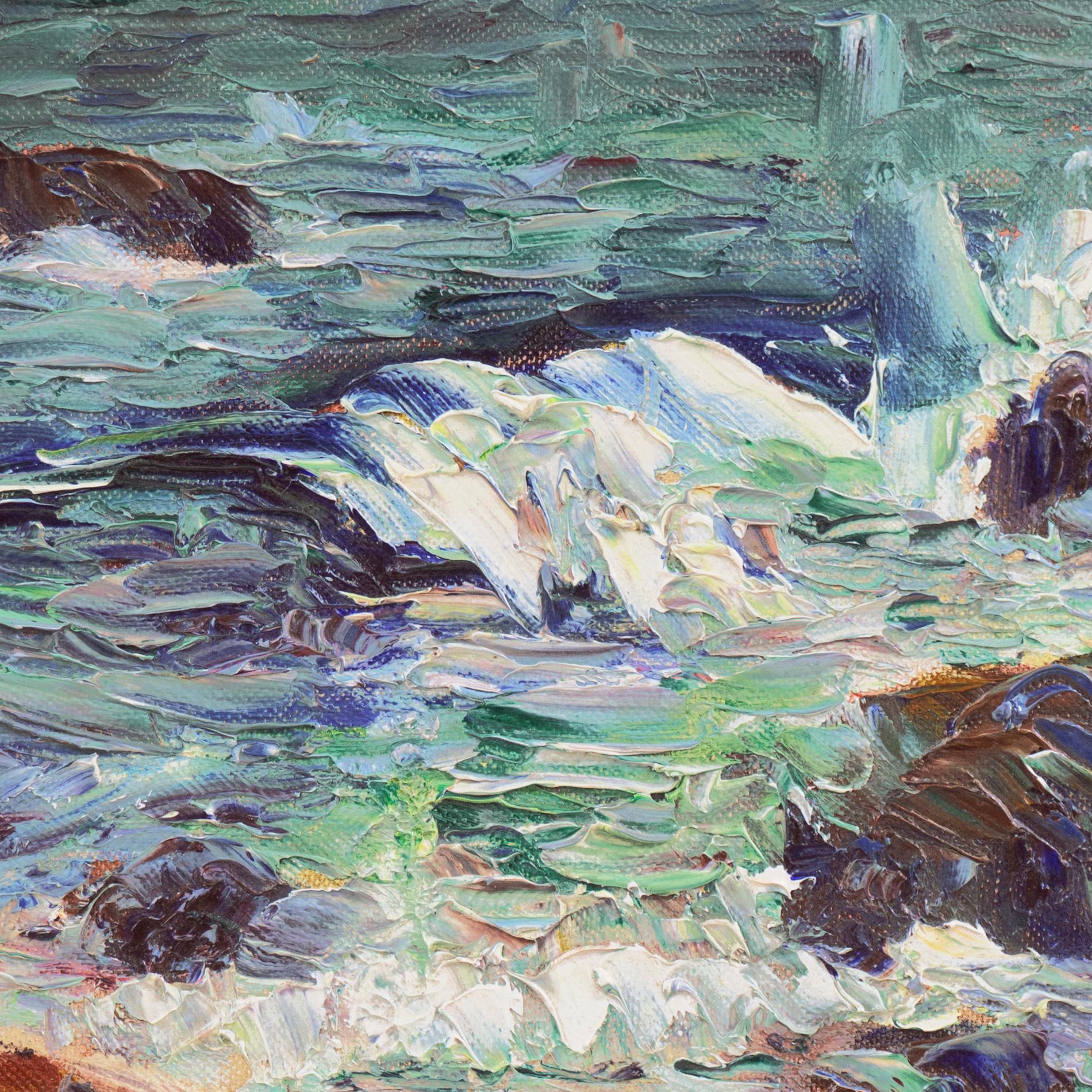 'Breaking Waves, Laguna Beach' California Coast, Santa Barbara, LACMA, SFAA, CWS - Gray Landscape Painting by John Dominique