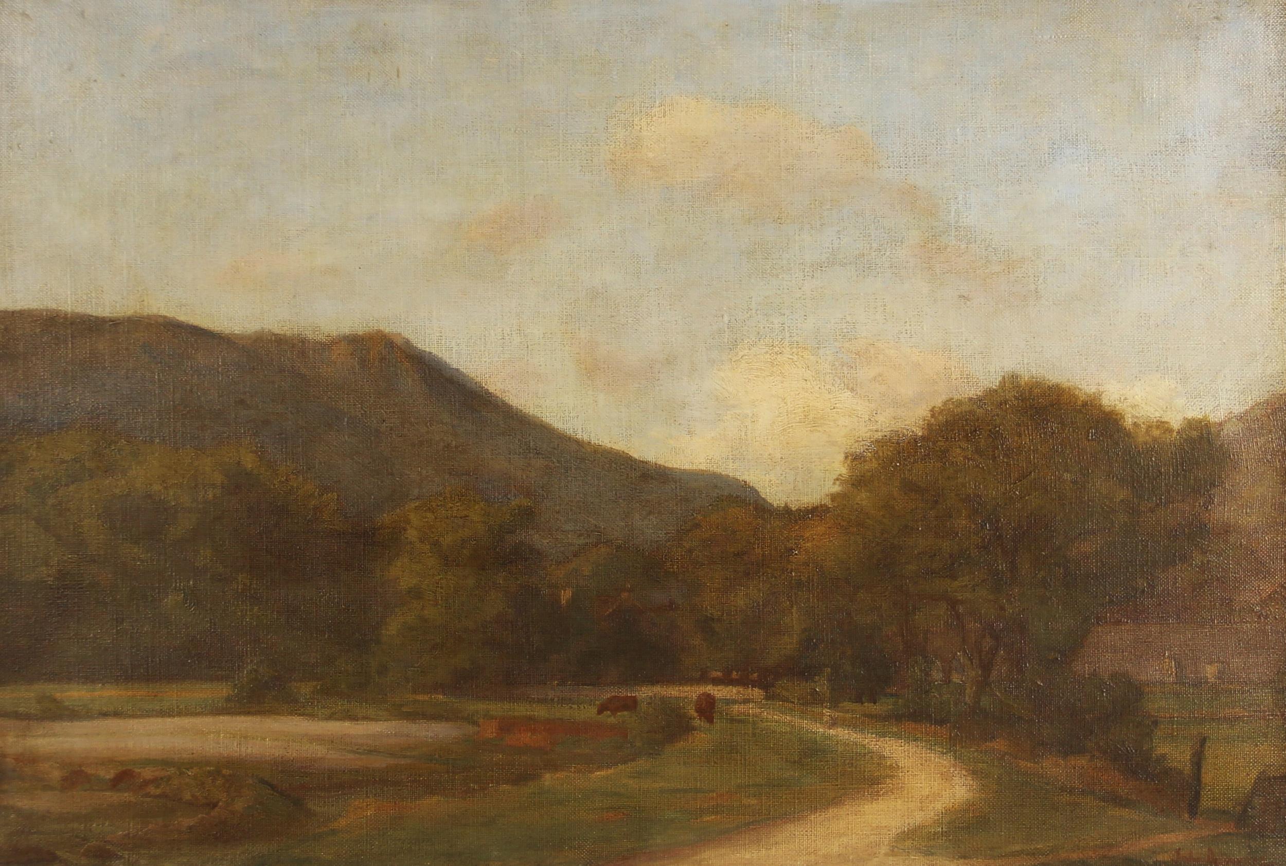 Country Pathway Alongside A River Near Llanelltyd North Wales Antique Oil  - Painting by John Aumonier