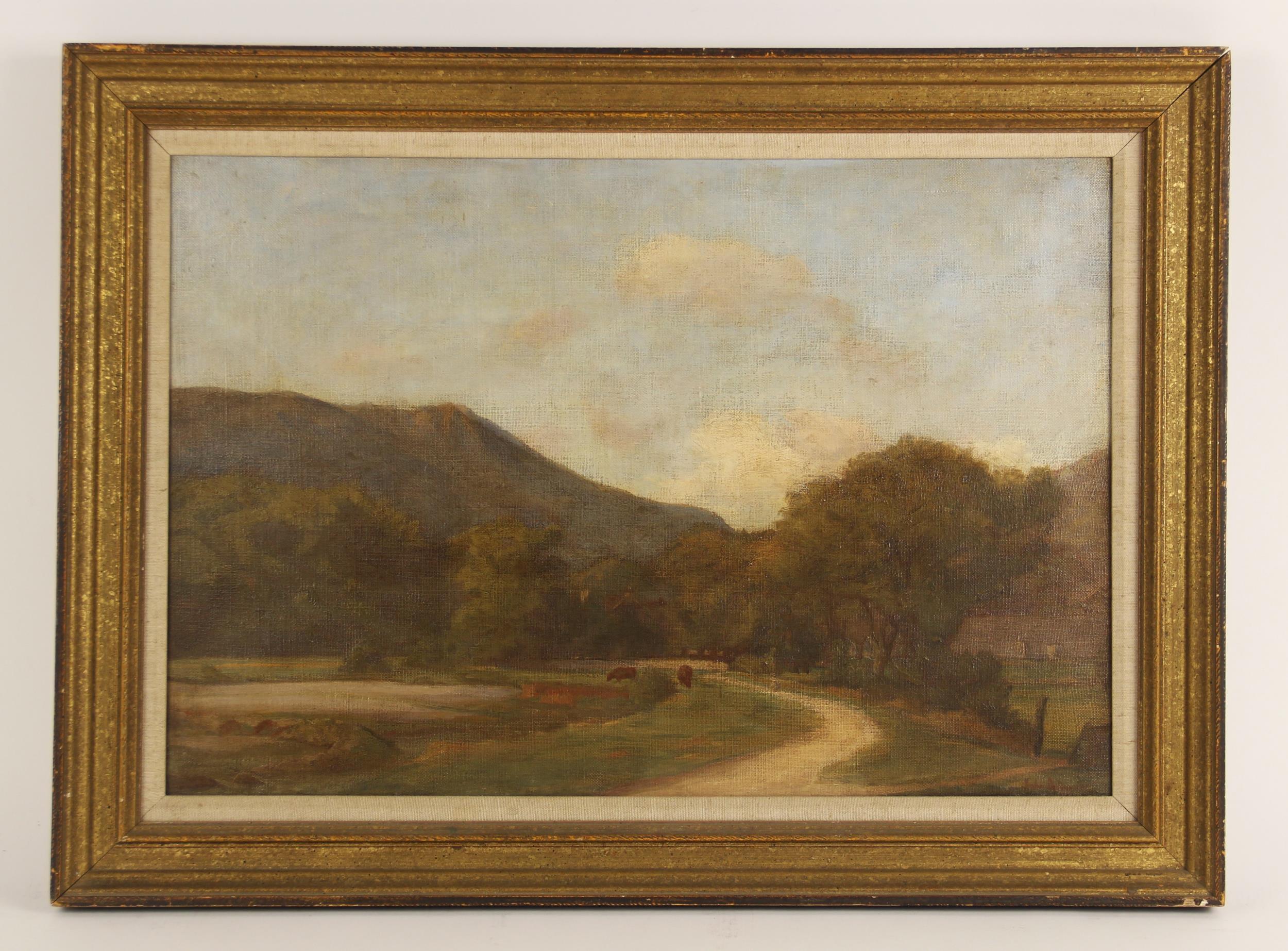 John Aumonier Landscape Painting - Country Pathway Alongside A River Near Llanelltyd North Wales Antique Oil 