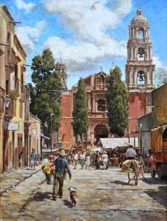 "FIORI FRESCHI"  VENDITORE DI FIORI MESSICANO CHE VA AL MERCATO 51 X 41 INCORNICIATO