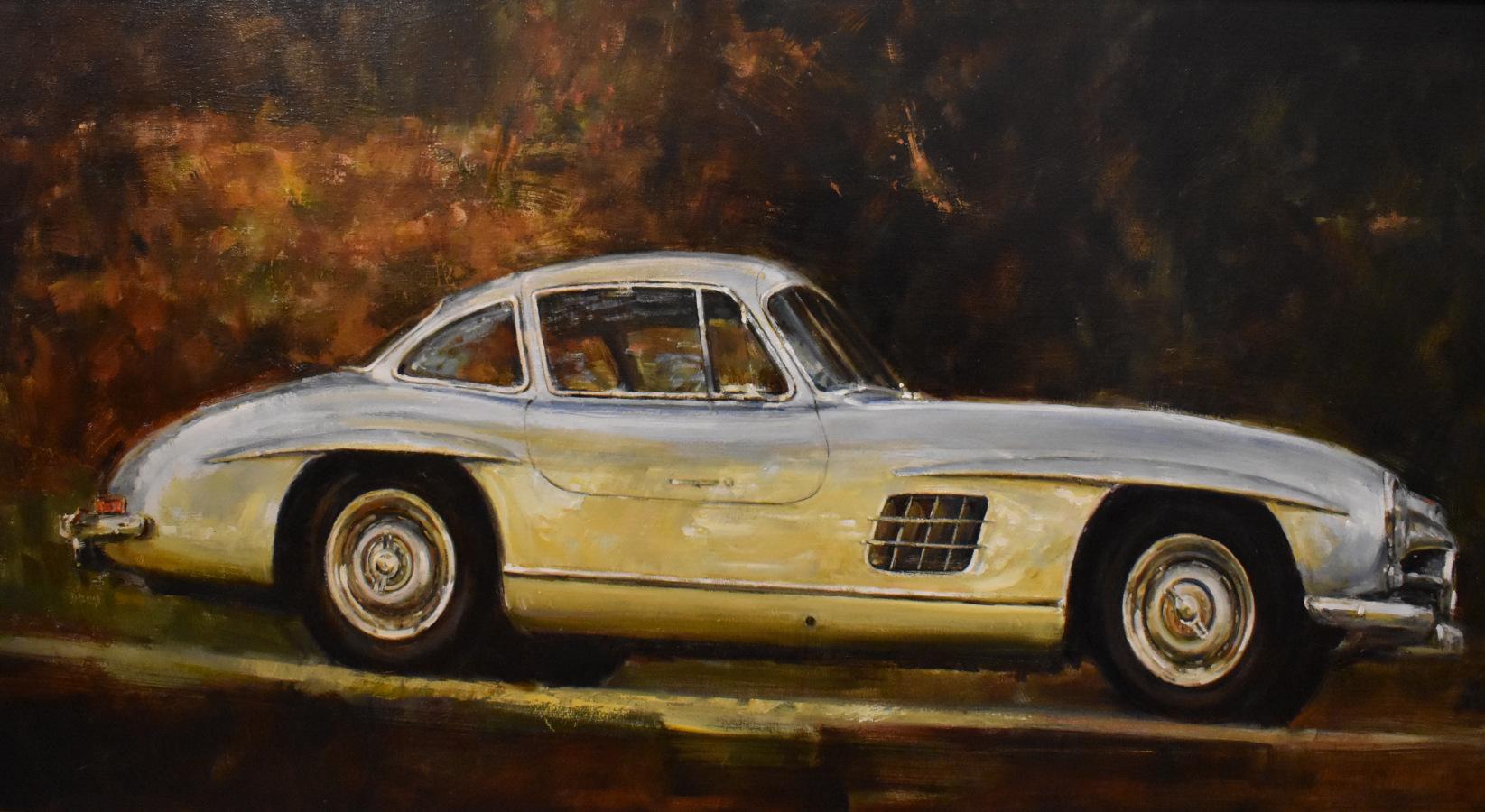 „GULLWING MERCEDES 300 SL COUPE“.  MALEREI DES ALUMINIUM-FLÜGELTÜRERS VON RALPH LAUREN (Impressionismus), Painting, von John Austin Hanna