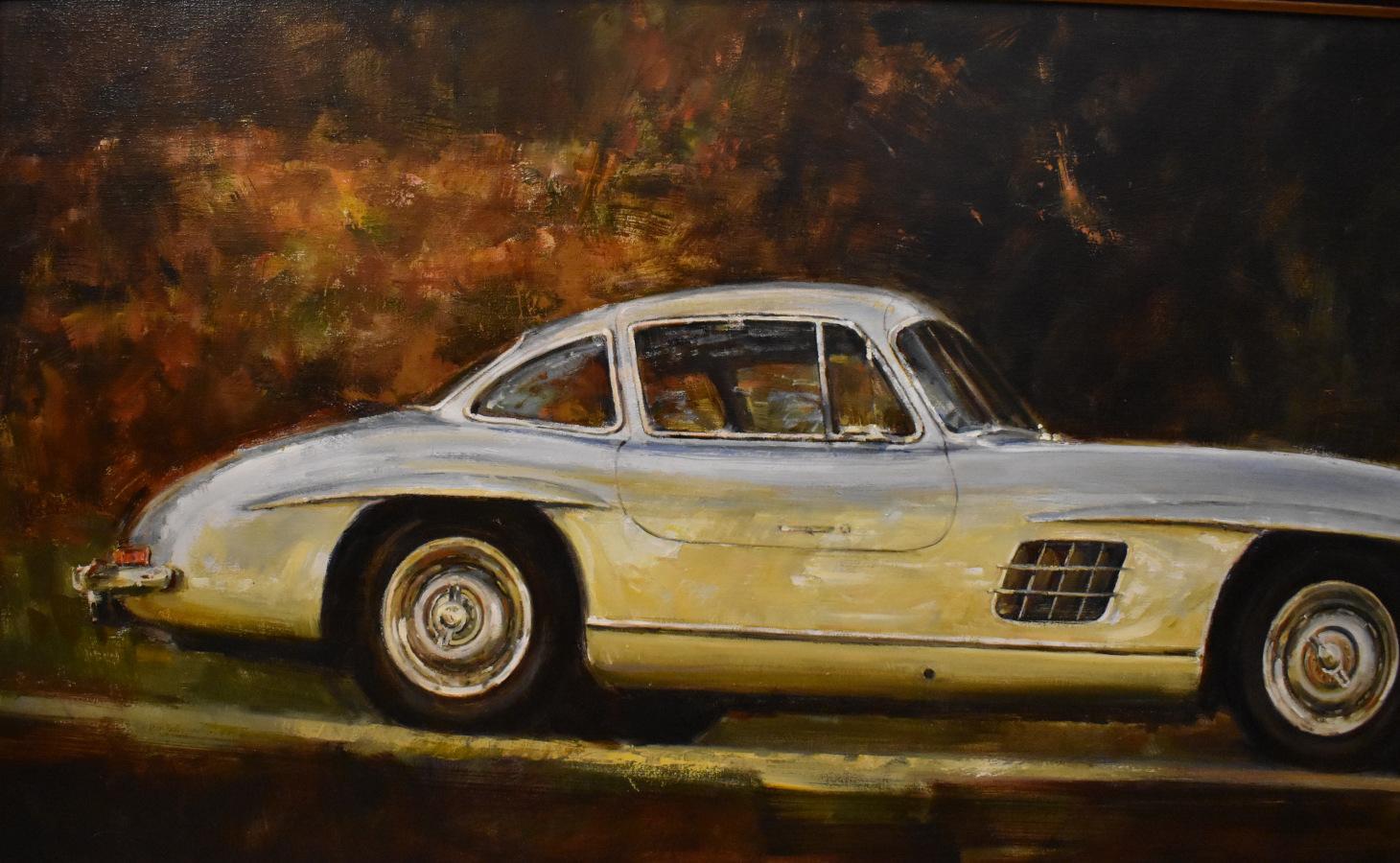 John Austin Hanna
Born 1942
Fredericksburg Artist
Image Size: 24 x 48
Frame Size: 28 x 52
Medium: Oil on Canvas
Mercedes Benz 300SL 