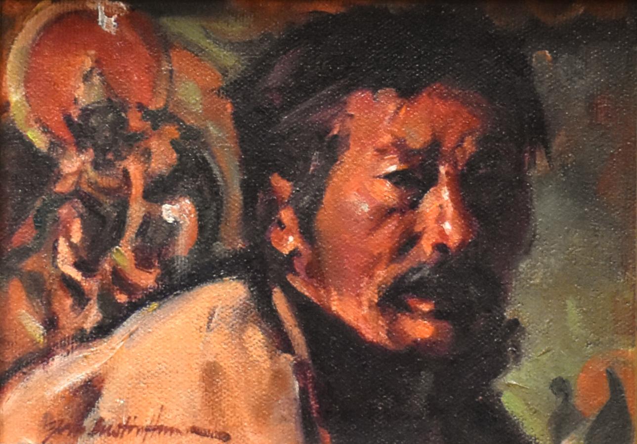 „TIBET“ PORTRAIT 12X14 FRAMED JOHN AUSTIN HANNA (Braun), Portrait Painting, von John Austin Hanna