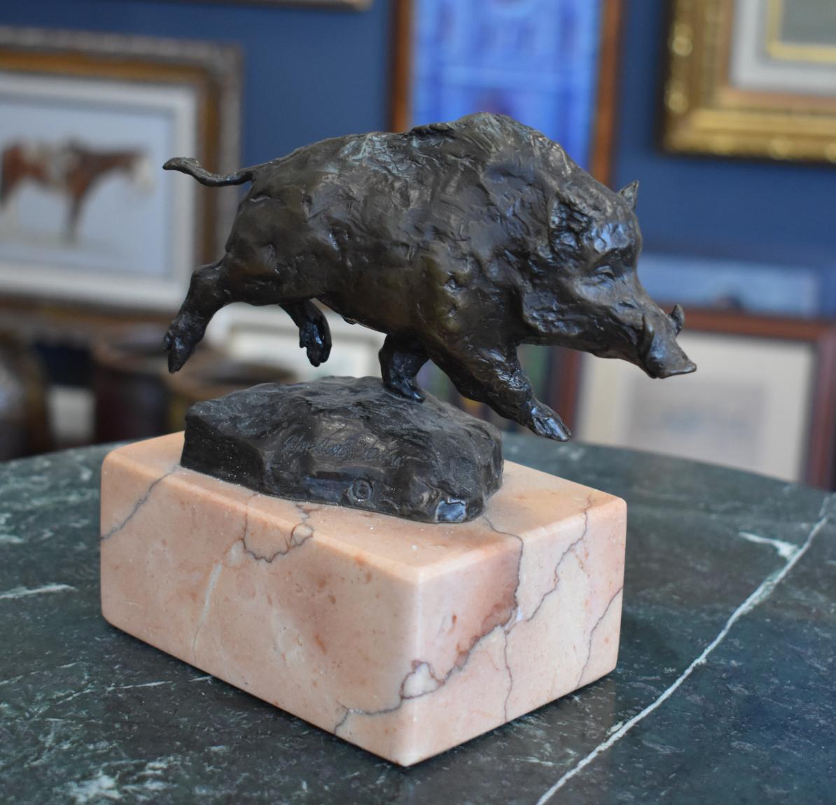 John Austin Hanna Figurative Sculpture - "ARKANSAS RAZORBACK"  BRONZE WILD HOG