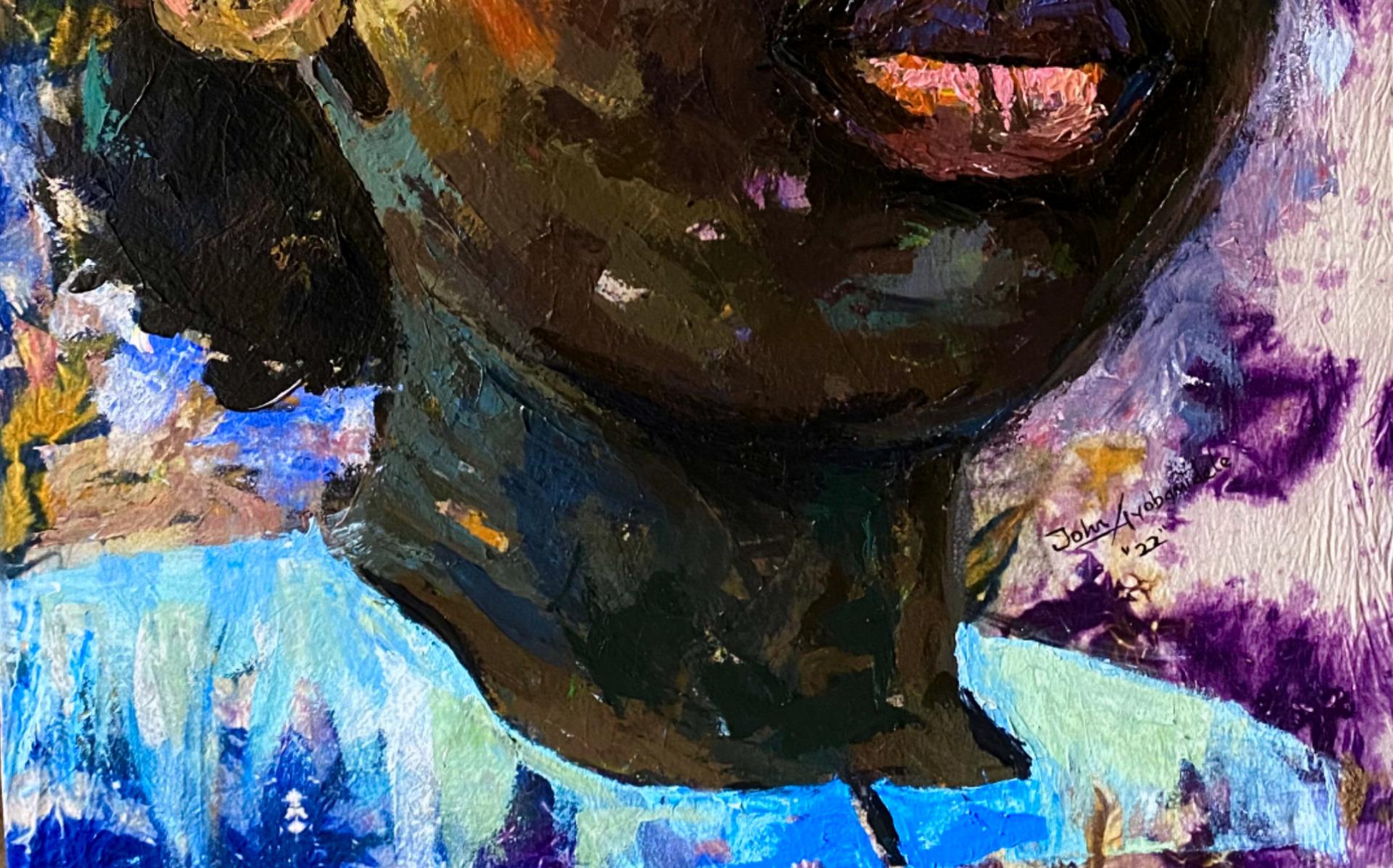 Dieses Gemälde ist ein Gemälde zur Selbstdarstellung von Ayomabidele John. Die Proklamation lautet wie folgt:
Ich entscheide mich dafür, voller Liebe und Mitgefühl zu sein. Ich weigere mich, dass auch nur ein Teil meines Herzens von der Beleidigung