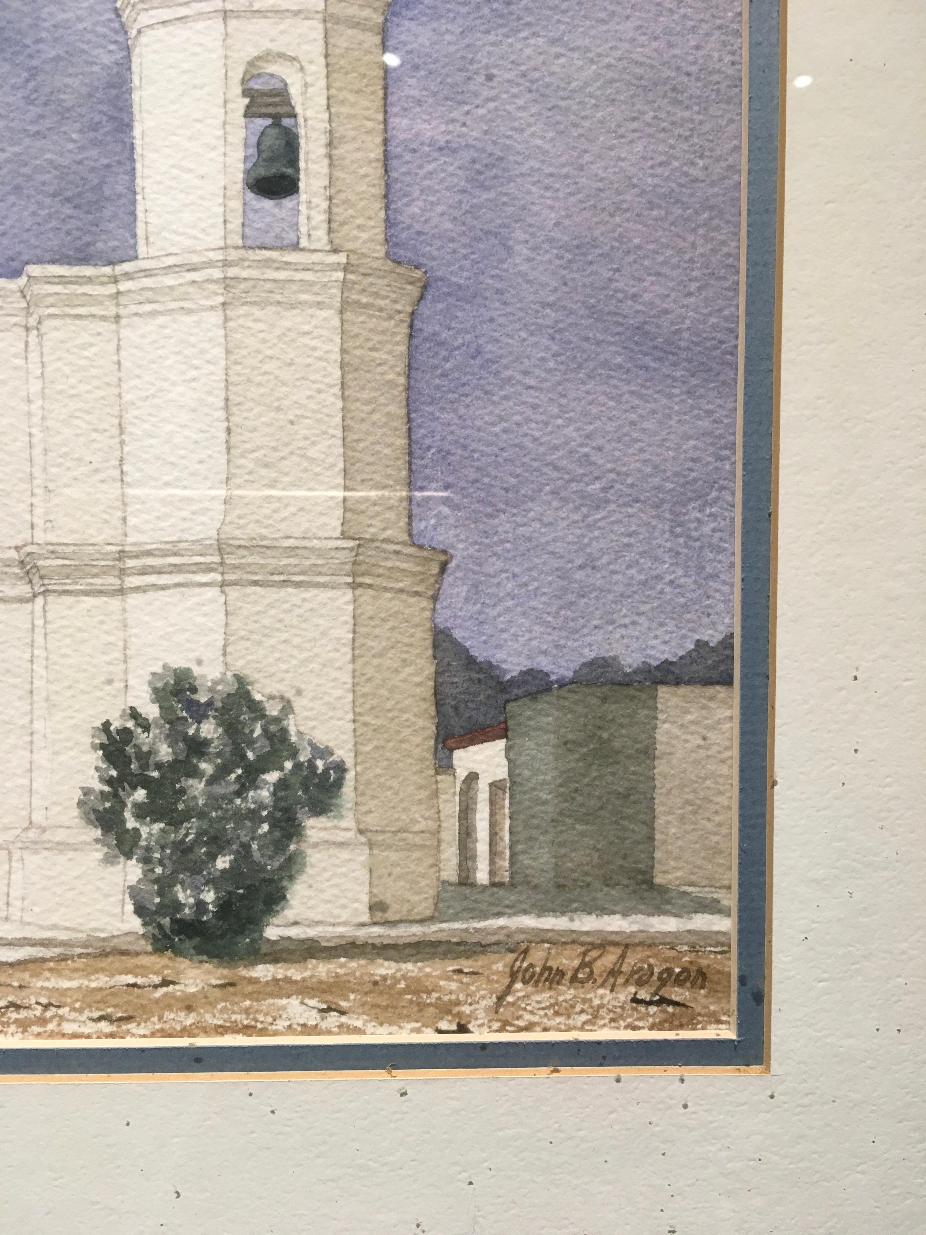 „New Mexico Mission Church“, Aquarellgemälde auf Papier, von John B. Aragon im Angebot 2