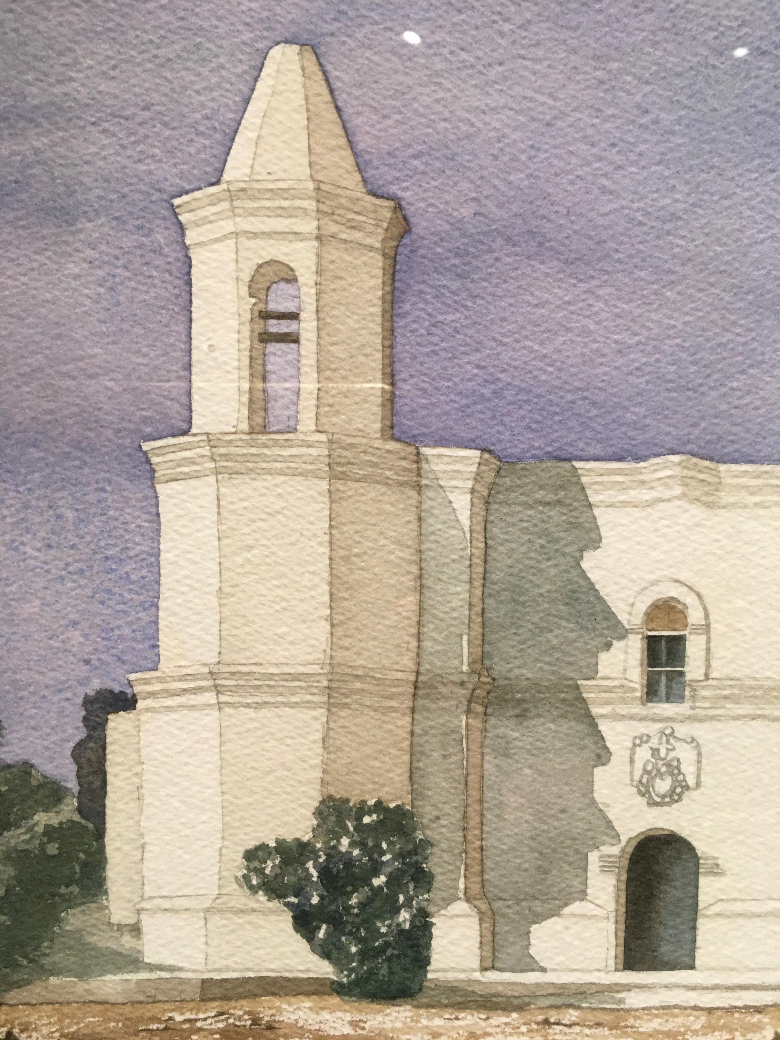 „New Mexico Mission Church“, Aquarellgemälde auf Papier, von John B. Aragon im Angebot 3