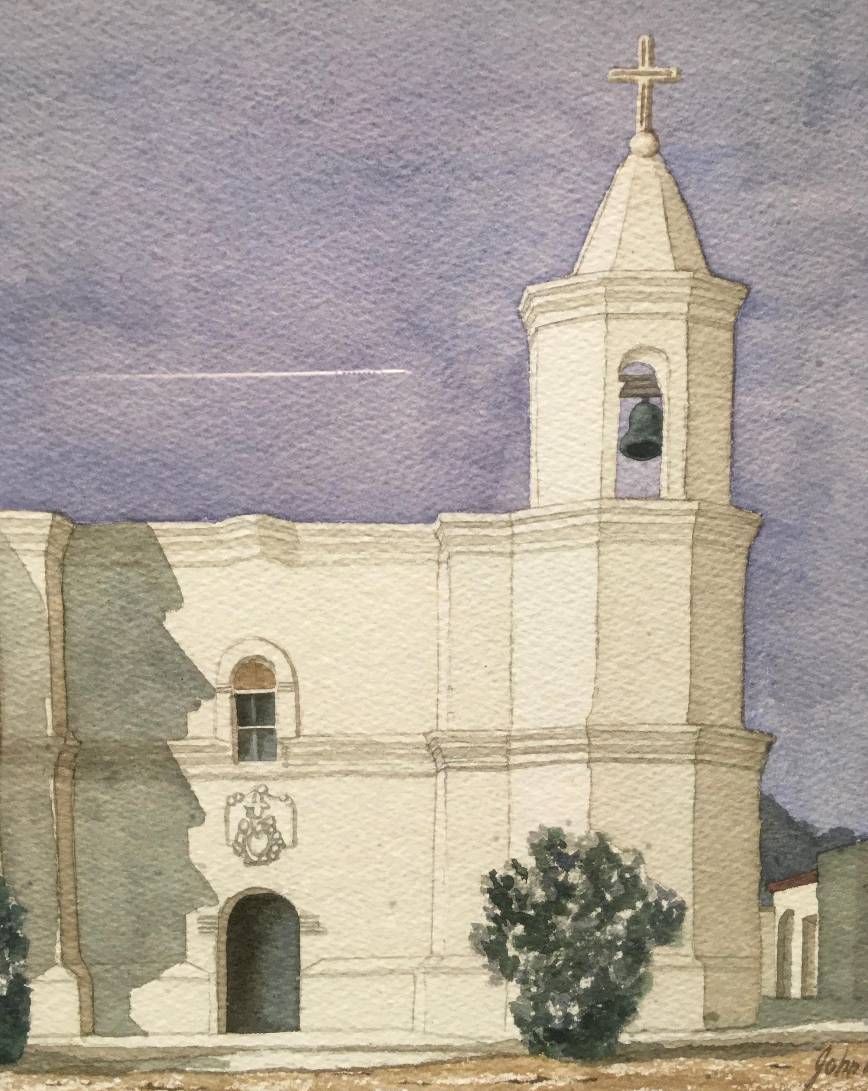 „New Mexico Mission Church“, Aquarellgemälde auf Papier, von John B. Aragon im Angebot 4