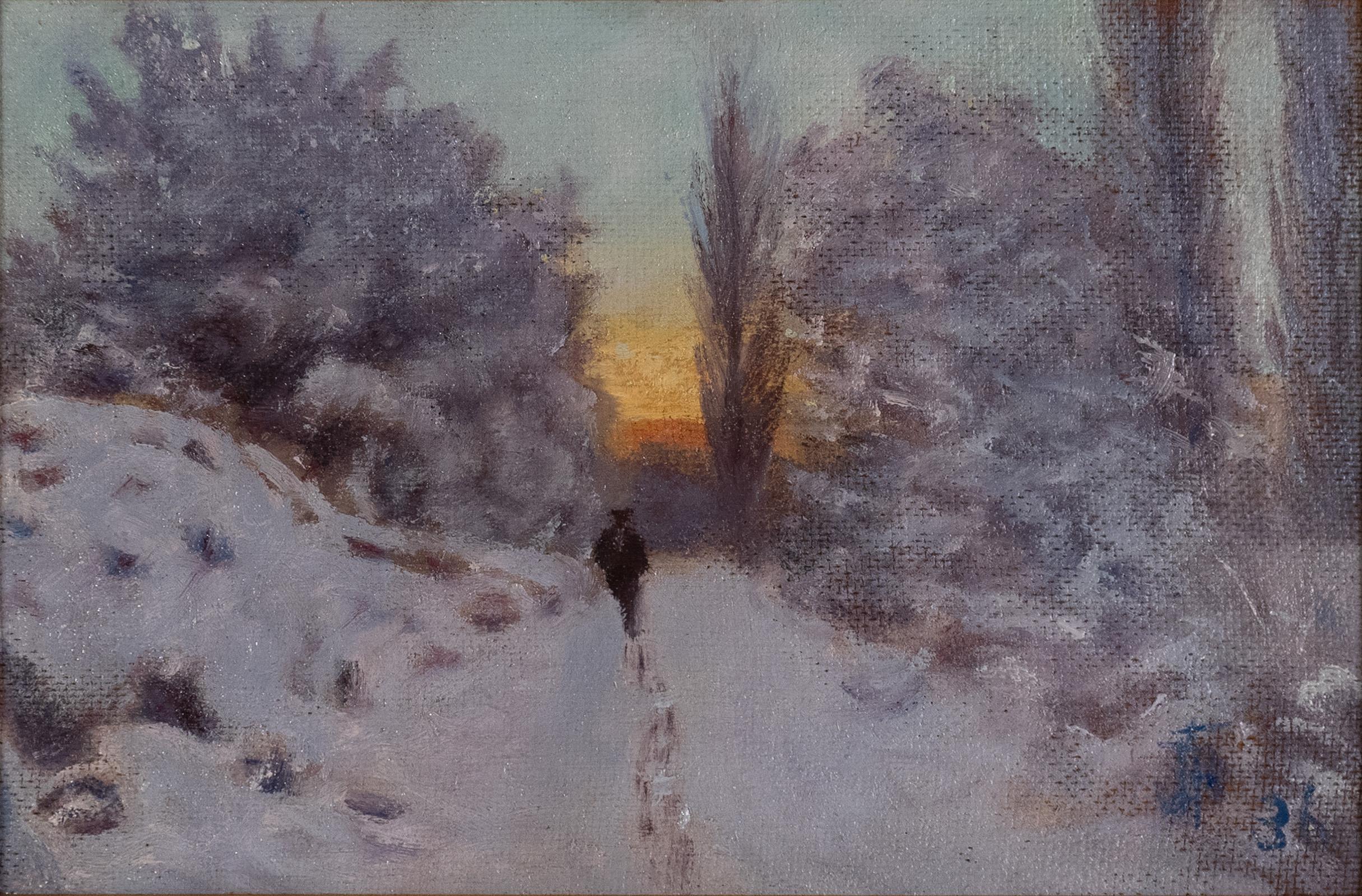 Camino nevado de John B. Fairbanks - Painting de John B Fairbanks