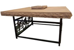 John B. Mortensen Western Sculptural Stone-Top Table, Bronze Panel