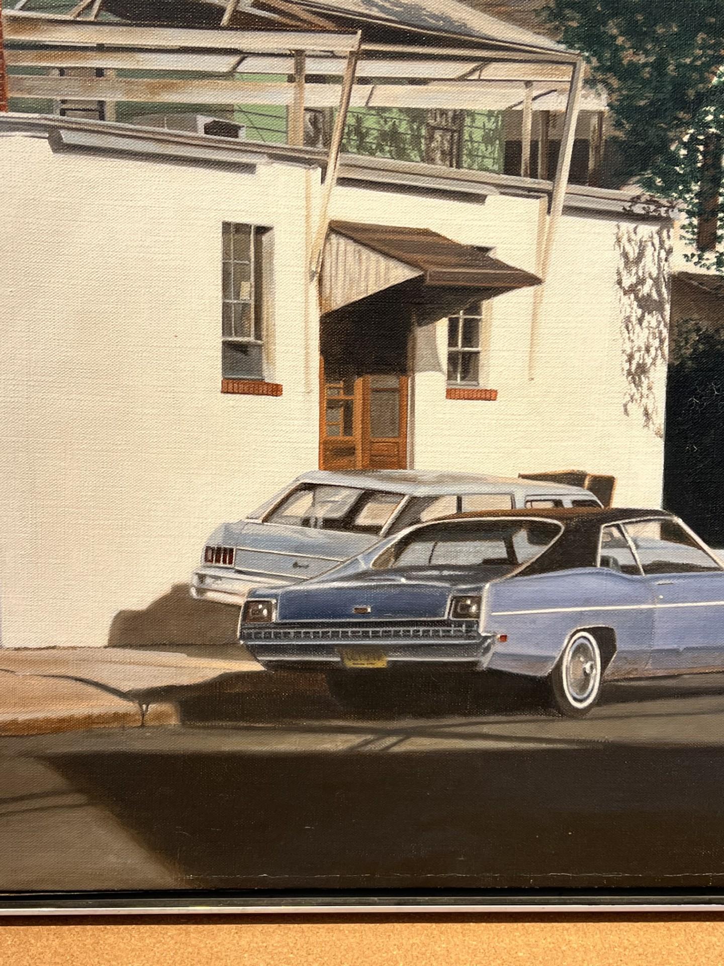 Diner, Ruta I-9, Elizabeth, Nueva Jersey - Landscape Painting Gris de John Baeder