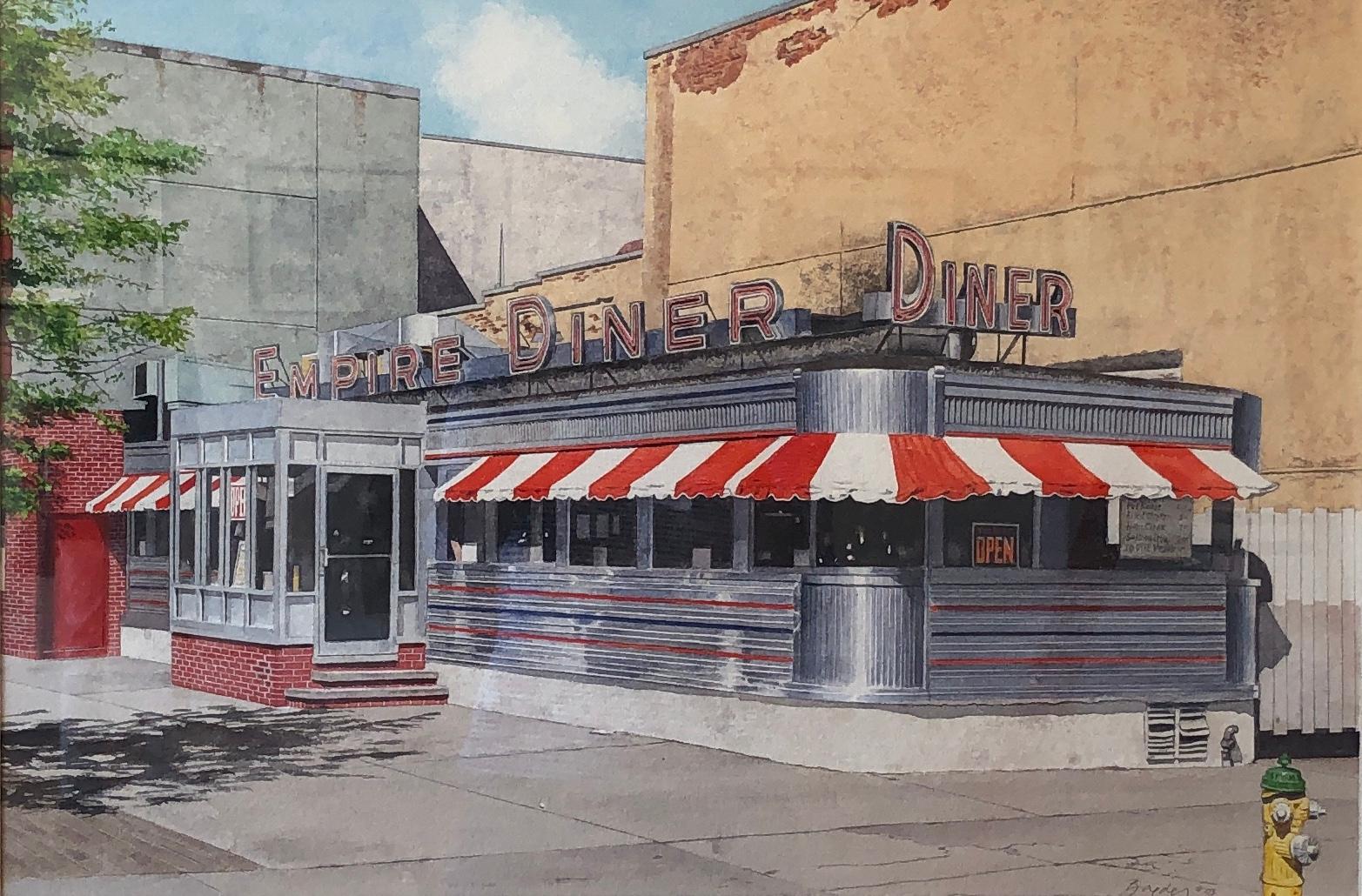 John Baeder Landscape Painting - JOHN BAEDER, "Empire Diner" realist NYC urban watercolor