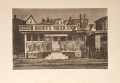 Buddy’s Truck Stop, Photorealist Etching by John Baeder