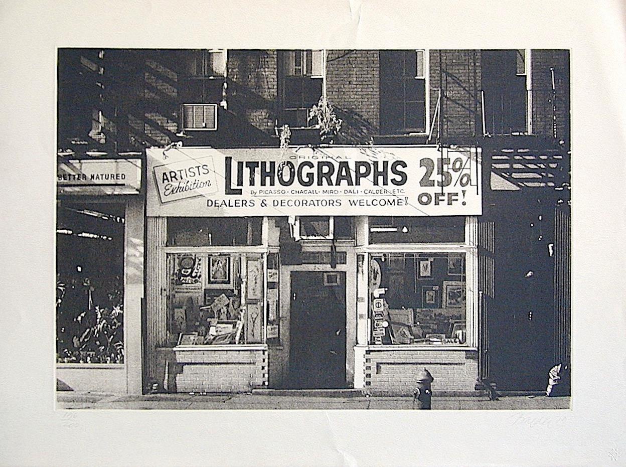 LITHOGRAPHS Greenwich Village NYC, Signed Mezzotint, Art Gallery, Photorealism - Print by John Baeder