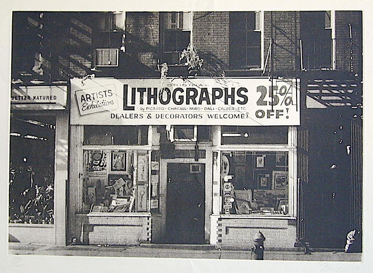 Print John Baeder - LITHOGRAPHS Greenwich Village NYC, Mezzotint signé, Art Gallery, Photorealism