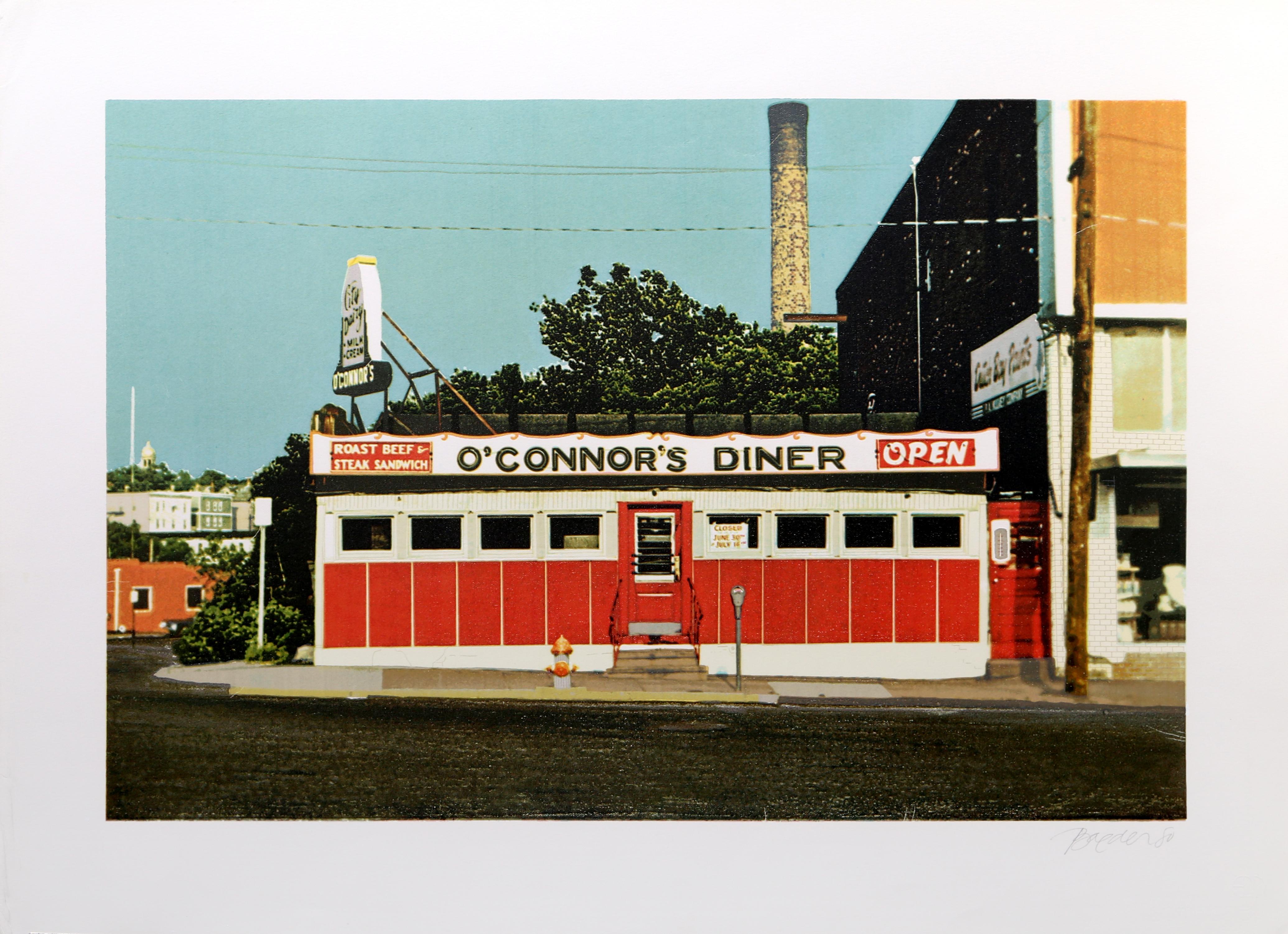 Artiste : John Baeder, américain (1938 - )
Titre : O'Connor's Diner
Année : 1980
Médium : Sérigraphie, signée et numérotée au crayon
Edition : 250
Taille : 55,88 x 76,2 cm (22 x 30 in.)