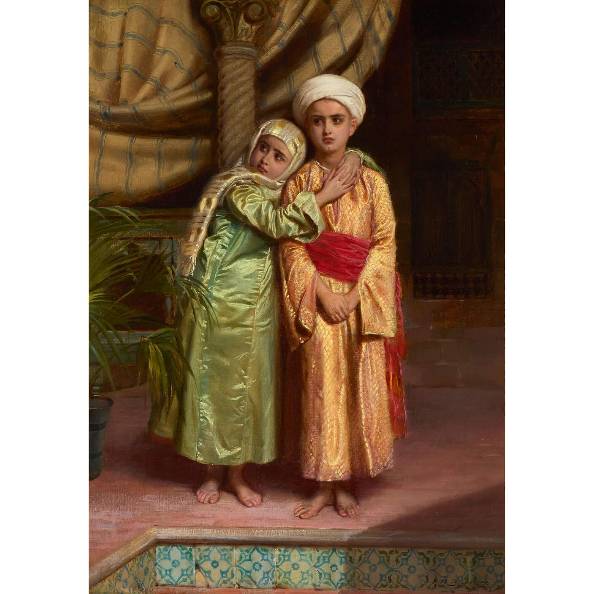 Orientalisches Ölporträt eines Paares von Geschwistern von Burgess  – Painting von John Bagnold Burgess