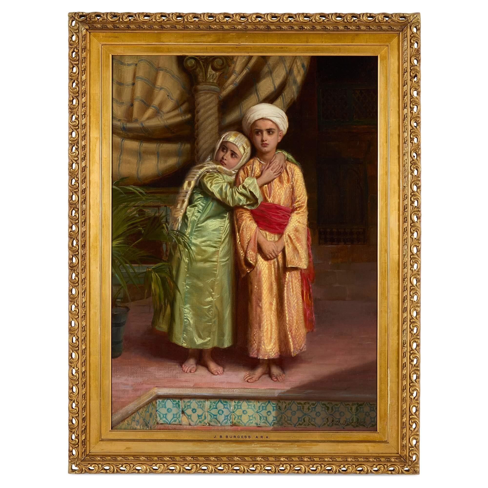 John Bagnold Burgess Figurative Painting - Orientalist Oil portrait of a Pair of Siblings by Burgess 