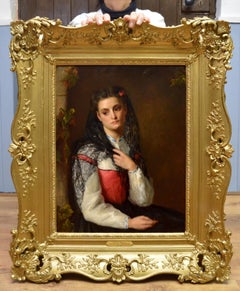 The Black Mantilla - 19th Century Victorian Oil Painting Portrait Spanish Beauty