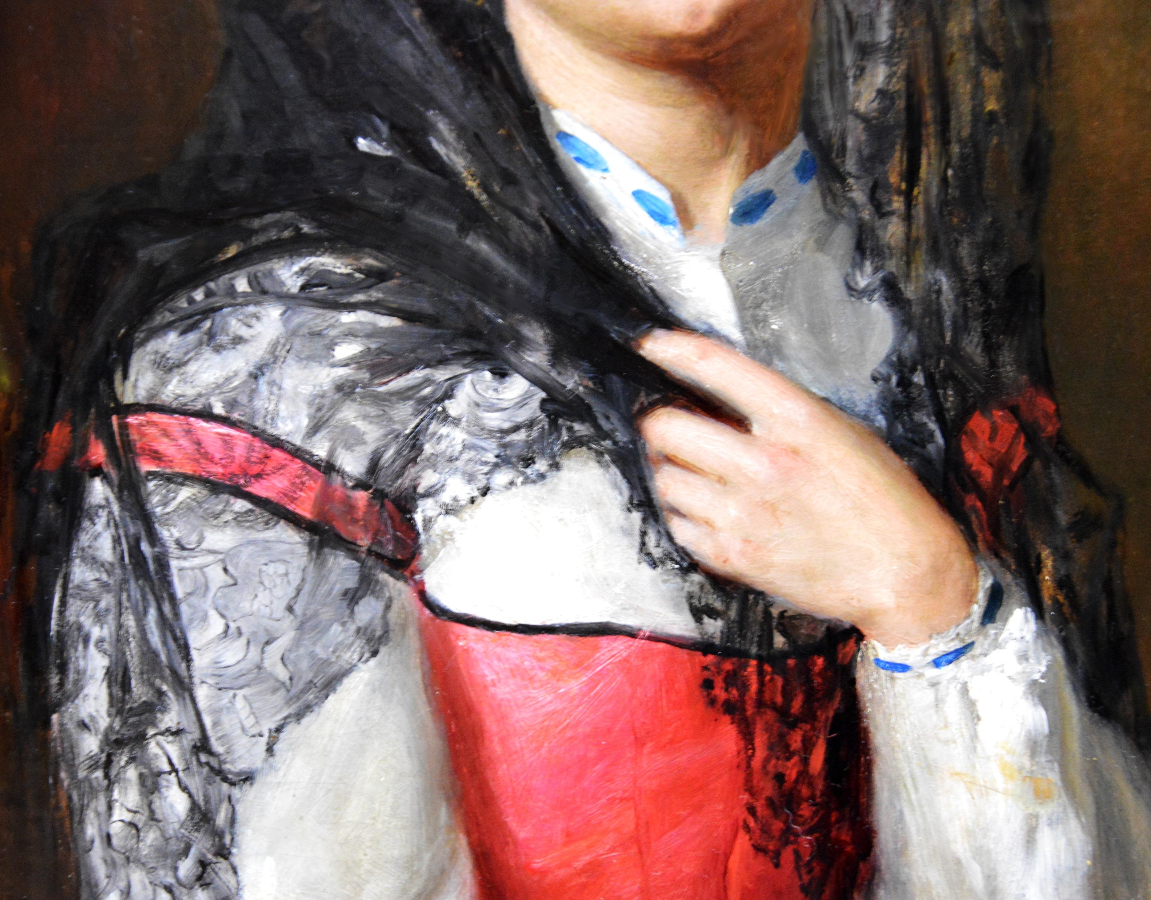 The Black Mantilla - 19th Century Victorian Oil Painting Portrait Spanish Beauty 1